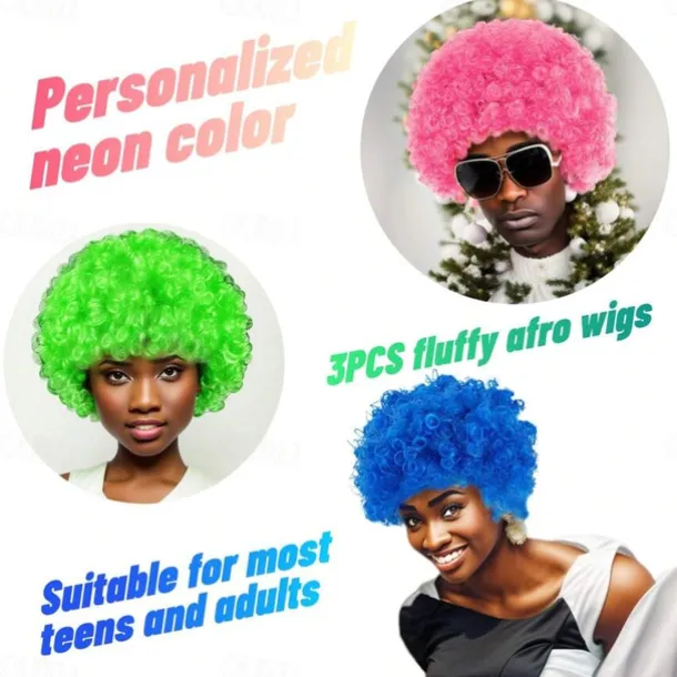 Fluffy Colorful Afro Puff Wigs for Adults Men Women 70s 80s 90s Cosplay Stylish Carnival Party Costumes Clown Accessories