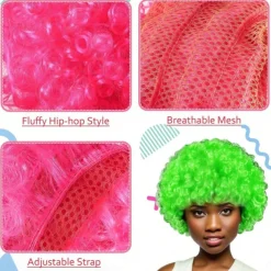Fluffy Colorful Afro Puff Wigs for Adults Men Women 70s 80s 90s Cosplay Stylish Carnival Party Costumes Clown Accessories