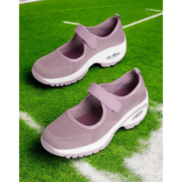 Flyknit Mesh Slip-On Sneakers for Women – Comfortable Velcro Strap Sport Shoes with Air Cushion Sole for Walking and Everyday Wear