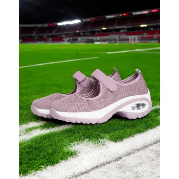 Flyknit Mesh Slip-On Sneakers for Women – Comfortable Velcro Strap Sport Shoes with Air Cushion Sole for Walking and Everyday Wear