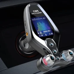 FM Transmitter for Car Wireless Bluetooth 5.0 in-Car Radio Adapter Audio Receiver with 1.44 Inch Color Screen QC 3.0 Dual USB Car Charger AUX Input/Output TF Card Mp3 Player