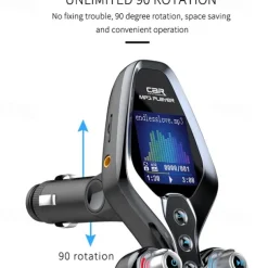 FM Transmitter for Car Wireless Bluetooth 5.0 in-Car Radio Adapter Audio Receiver with 1.44 Inch Color Screen QC 3.0 Dual USB Car Charger AUX Input/Output TF Card Mp3 Player