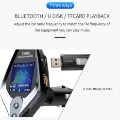 FM Transmitter for Car Wireless Bluetooth 5.0 in-Car Radio Adapter Audio Receiver with 1.44 Inch Color Screen QC 3.0 Dual USB Car Charger AUX Input/Output TF Card Mp3 Player