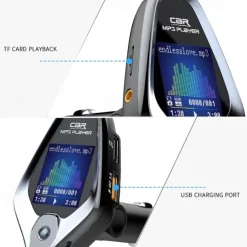 FM Transmitter for Car Wireless Bluetooth 5.0 in-Car Radio Adapter Audio Receiver with 1.44 Inch Color Screen QC 3.0 Dual USB Car Charger AUX Input/Output TF Card Mp3 Player