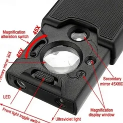 Foldable 3 in 1 30x 45x 60x LED UV Lighted Magnifier Jewelers Loupe Loop Magnifying Glass Jewelry Magnifier