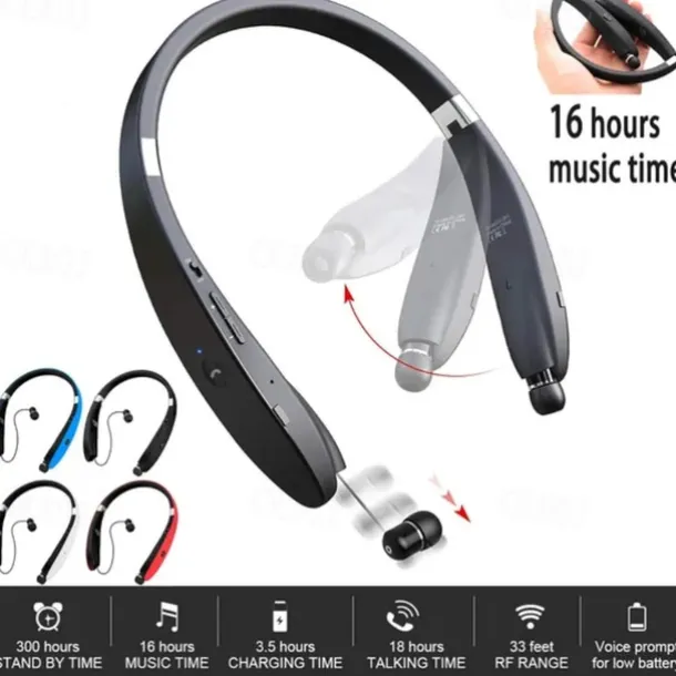 Foldable Bluetooth Headset Lightweight Retractable Bluetooth Headphones for Sports&Exercise Noise Cancelling Stereo Neckband Wireless Headset