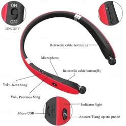 Foldable Bluetooth Headset Lightweight Retractable Bluetooth Headphones for Sports&Exercise Noise Cancelling Stereo Neckband Wireless Headset