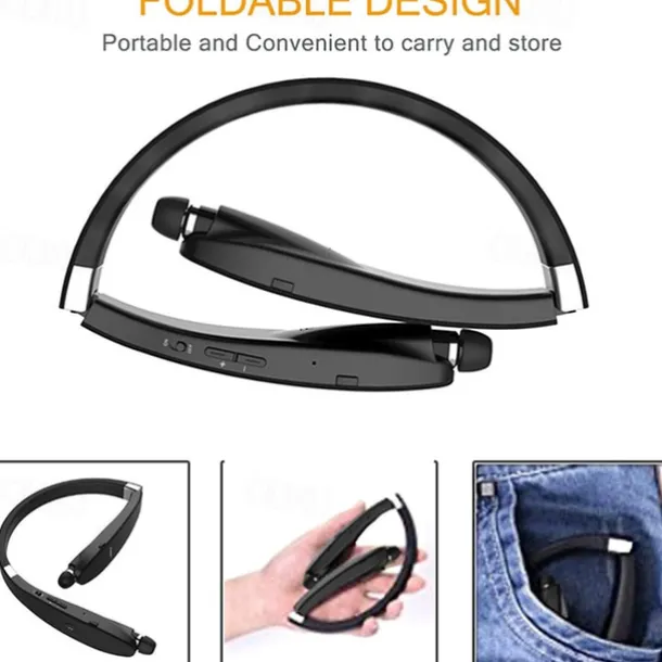 Foldable Bluetooth Headset Lightweight Retractable Bluetooth Headphones for Sports&Exercise Noise Cancelling Stereo Neckband Wireless Headset