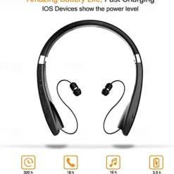 Foldable Bluetooth Headset Lightweight Retractable Bluetooth Headphones for Sports&Exercise Noise Cancelling Stereo Neckband Wireless Headset