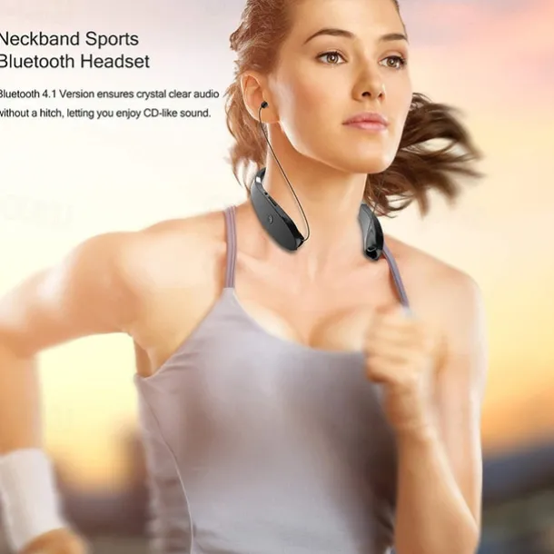 Foldable Bluetooth Headset Lightweight Retractable Bluetooth Headphones for Sports&Exercise Noise Cancelling Stereo Neckband Wireless Headset