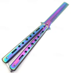 Foldable Comb Stainless Steel Practice Training Butterfly Knife Comb Beard Moustache Brushes Hairdressing Styling Tool