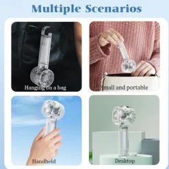 Foldable Desktop & Handheld Transparent Fan – 3-Speed Turbo Cooling, Quiet Operation, Retractable Hook, Portable Clear Design for Outdoor & Indoor Use