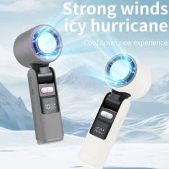 Foldable Dual-Use Desktop and Handheld Fan with Digital Display, 100-Speed Adjustment, Ice Refrigeration, and 4000mAh Long Battery Life