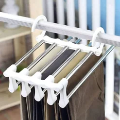 Foldable Hangers for Clothes Hanging Multi-Layer Multi Purpose Pant Hangers for Wardrobe Magic Foldable Hanger Space Saving 5 in 1 Rack Stainless Steel Cloth Hanger for Trousers, Jeans