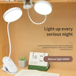 Foldable LED Desk Lamp, USB Rechargeable, 3 Modes Touch Dimming Clip-on Reading Light for Eye Protection