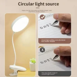 Foldable LED Desk Lamp, USB Rechargeable, 3 Modes Touch Dimming Clip-on Reading Light for Eye Protection