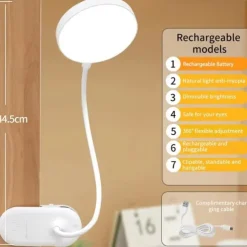 Foldable LED Desk Lamp, USB Rechargeable, 3 Modes Touch Dimming Clip-on Reading Light for Eye Protection