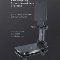 Foldable Mobile Phone Holder Stand Retractable Adjustable Phone Holder Cradle for iPhone 13 12 11 Pro Max X iPad and All Smartphones Adjustable Metal Desk Desktop Tablet Universal Cell Phone Holder