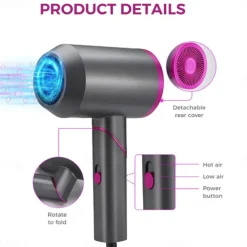 Foldable Portable Hair Dryer Professional Negative Ion High Speed Powerful Blow Dryer