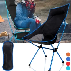 Folding Chair Beach Chair Camping Chair Fishing Chair High Back with Headrest Ultra Light (UL) Foldable Breathable Compact Mesh 7075 Aluminium Alloy for 1 person Fishing Blue Red Orange Dark Blue