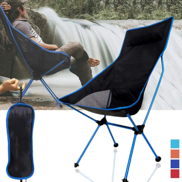 Folding Chair Beach Chair Camping Chair Fishing Chair High Back with Headrest Ultra Light (UL) Foldable Breathable Compact Mesh 7075 Aluminium Alloy for 1 person Fishing Blue Red Orange Dark Blue