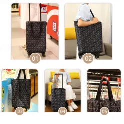 Folding Shopping Pull Cart Trolley Bag with Wheels Reusable Grocery Shopping Bags Eco Large Food Supermarket Vegetables Bags