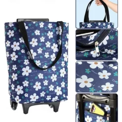 Folding Shopping Pull Cart Trolley Bag with Wheels Reusable Grocery Shopping Bags Eco Large Food Supermarket Vegetables Bags