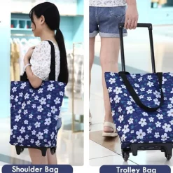 Folding Shopping Pull Cart Trolley Bag with Wheels Reusable Grocery Shopping Bags Eco Large Food Supermarket Vegetables Bags