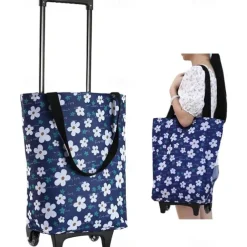 Folding Shopping Pull Cart Trolley Bag with Wheels Reusable Grocery Shopping Bags Eco Large Food Supermarket Vegetables Bags