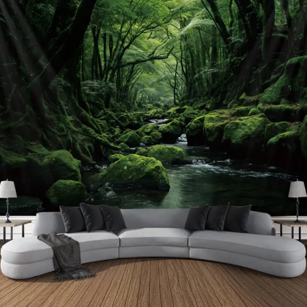 Forest River Hanging Tapestry Wall Art Large Tapestry Mural Decor Photograph Backdrop Blanket Curtain Home Bedroom Living Room Decoration