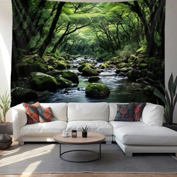 Forest River Hanging Tapestry Wall Art Large Tapestry Mural Decor Photograph Backdrop Blanket Curtain Home Bedroom Living Room Decoration