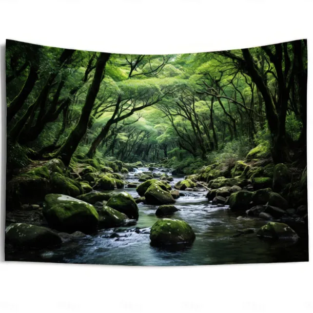 Forest River Hanging Tapestry Wall Art Large Tapestry Mural Decor Photograph Backdrop Blanket Curtain Home Bedroom Living Room Decoration