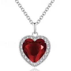 forever love titanic heart of the ocean necklace for women girls silver tone pendant necklace with 5a cubic zirconia fashion jewelry anniversary valentine birthday gift (red)