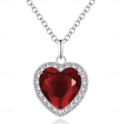 forever love titanic heart of the ocean necklace for women girls silver tone pendant necklace with 5a cubic zirconia fashion jewelry anniversary valentine birthday gift (red)