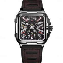 Forsining Casual Skeleton Hollow Automatic Watch 3D Montre Homme Mens Wristwatches Luminous Military Watches