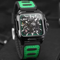 Forsining Casual Skeleton Hollow Automatic Watch 3D Montre Homme Mens Wristwatches Luminous Military Watches