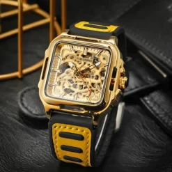 Forsining Casual Skeleton Hollow Automatic Watch 3D Montre Homme Mens Wristwatches Luminous Military Watches