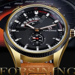 FORSINING Men Mechanical Watch Outdoor Sports Fashion Wristwatch Automatic Self-winding Luminous Calendar Waterproof Leather Watch