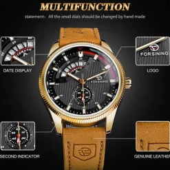 FORSINING Men Mechanical Watch Outdoor Sports Fashion Wristwatch Automatic Self-winding Luminous Calendar Waterproof Leather Watch