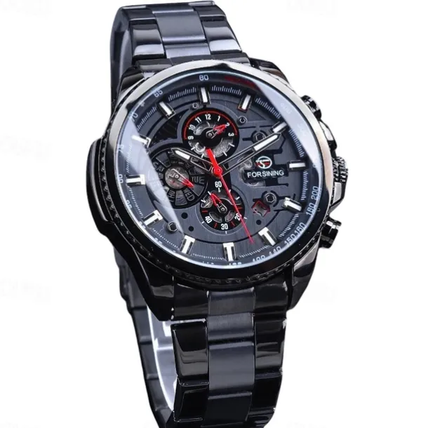 Forsining Men Mechanical Watch Top Brand Luxury Military Sport Wristwatch Three Dials Calendar Luminous Automatic Self-winding Waterproof Mechanical Stainless Steel Watch Male Clock
