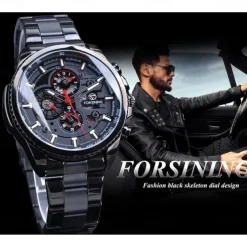 Forsining Men Mechanical Watch Top Brand Luxury Military Sport Wristwatch Three Dials Calendar Luminous Automatic Self-winding Waterproof Mechanical Stainless Steel Watch Male Clock
