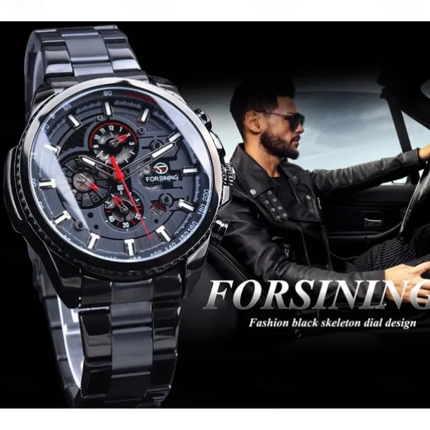 Forsining Men Mechanical Watch Top Brand Luxury Military Sport Wristwatch Three Dials Calendar Luminous Automatic Self-winding Waterproof Mechanical Stainless Steel Watch Male Clock