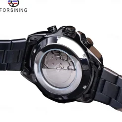 Forsining Men Mechanical Watch Top Brand Luxury Military Sport Wristwatch Three Dials Calendar Luminous Automatic Self-winding Waterproof Mechanical Stainless Steel Watch Male Clock