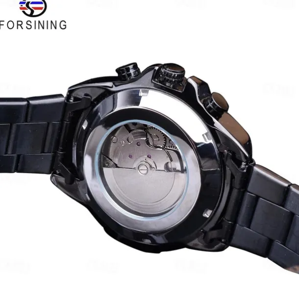 Forsining Men Mechanical Watch Top Brand Luxury Military Sport Wristwatch Three Dials Calendar Luminous Automatic Self-winding Waterproof Mechanical Stainless Steel Watch Male Clock