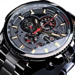 Forsining Men Mechanical Watch Top Brand Luxury Military Sport Wristwatch Three Dials Calendar Luminous Automatic Self-winding Waterproof Mechanical Stainless Steel Watch Male Clock