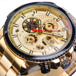 Forsining Men Mechanical Watch Top Brand Luxury Military Sport Wristwatch Three Dials Calendar Luminous Automatic Self-winding Waterproof Mechanical Stainless Steel Watch Male Clock