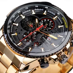 Forsining Men Mechanical Watch Top Brand Luxury Military Sport Wristwatch Three Dials Calendar Luminous Automatic Self-winding Waterproof Mechanical Stainless Steel Watch Male Clock