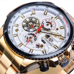 Forsining Men Mechanical Watch Top Brand Luxury Military Sport Wristwatch Three Dials Calendar Luminous Automatic Self-winding Waterproof Mechanical Stainless Steel Watch Male Clock
