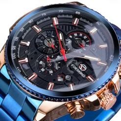 Forsining Men Mechanical Watch Top Brand Luxury Military Sport Wristwatch Three Dials Calendar Luminous Automatic Self-winding Waterproof Mechanical Stainless Steel Watch Male Clock