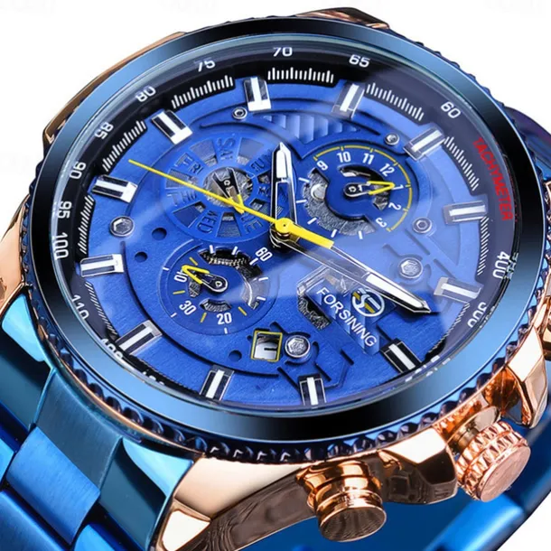 Forsining Men Mechanical Watch Top Brand Luxury Military Sport Wristwatch Three Dials Calendar Luminous Automatic Self-winding Waterproof Mechanical Stainless Steel Watch Male Clock